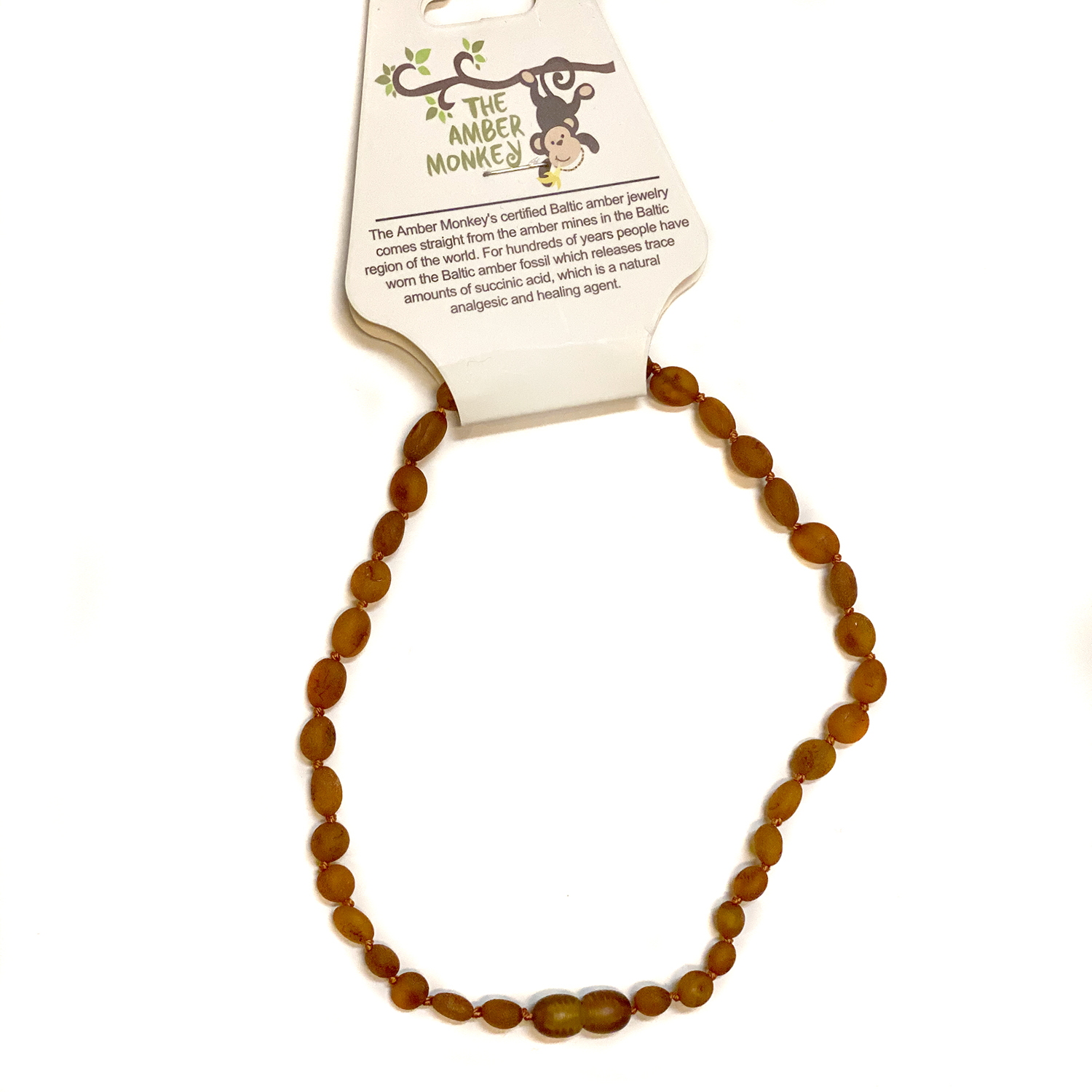 the amber monkey teething necklace